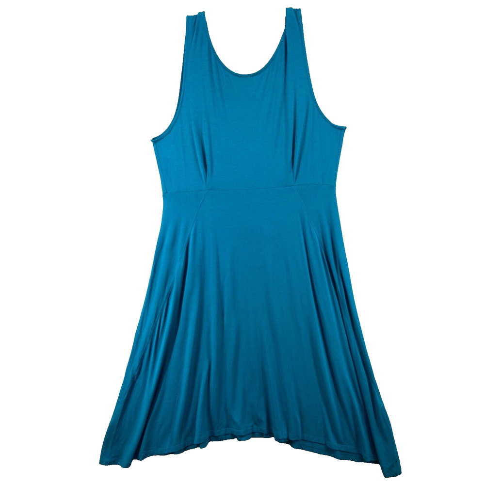 Eileen Fisher Dress Womens Sz XL Green Sleeveless V-Neck Back Shark Bite Hem